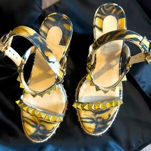 Christian Louboutin Pyraclou Leopard Wedge Sandal size 7